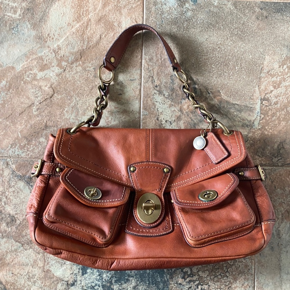 Authentic Coach Leigh Whiskey Leather Brass